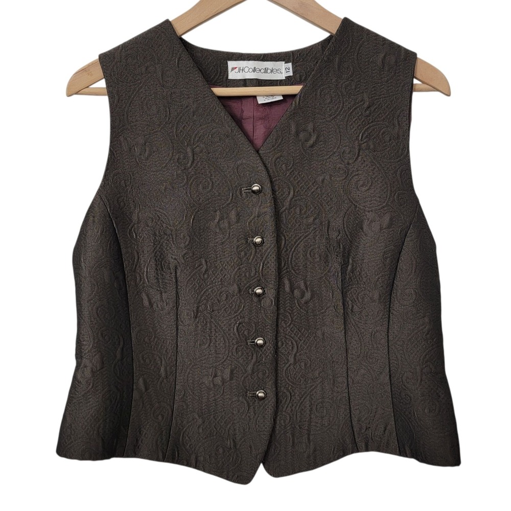 Vtg JH Collectibles Vest 12 Brown Steampunk Jacquard Paisley Victorian 90s y2k
